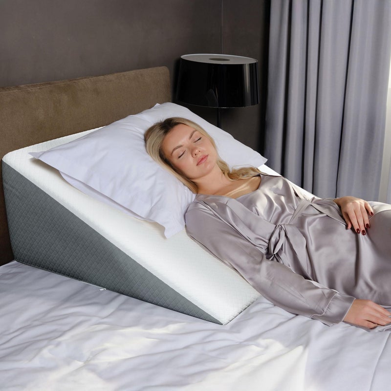 Kolbs Extra Wide Bed Wedge Pillow for Sleep Apnea Acid Reflux and Back Pain Relief with Chic Jacquard Cover Headboard GERD Pillow Wedges for Sleeping Extra Wide 12 Height